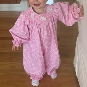 Pink Bunny Smocked Girl One Piece